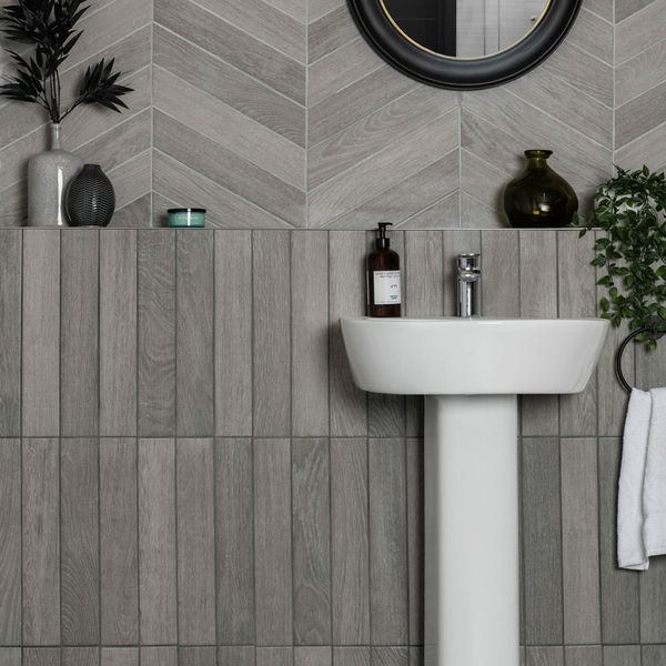 Ancona Grey Wood effect Tile
