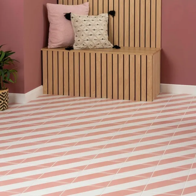 Zebra Pink and White Matt Striped Wall and Floor