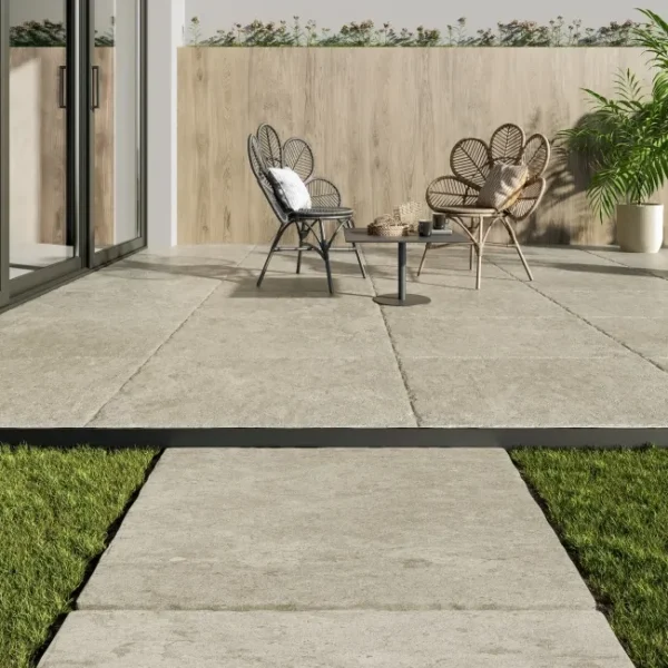 Alba Ivory Stone Effect Matt Porcelain Patio Tile