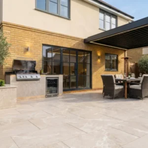 Amalfi Cream Stone Effect Matt Porcelain Outdoor Slab Tile