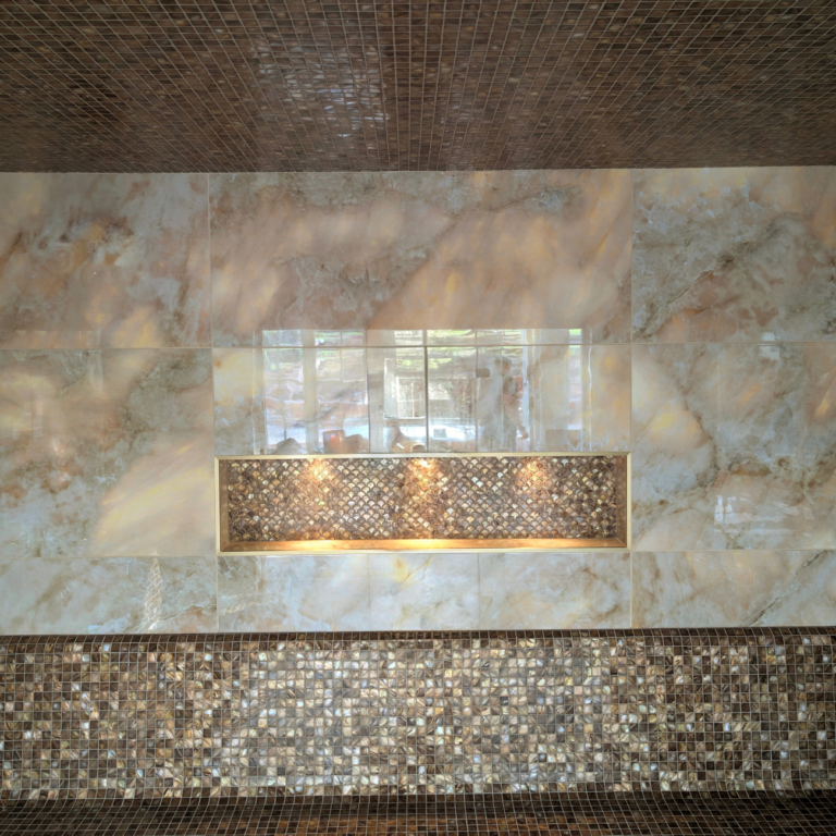 Mosaics in a niche with lights