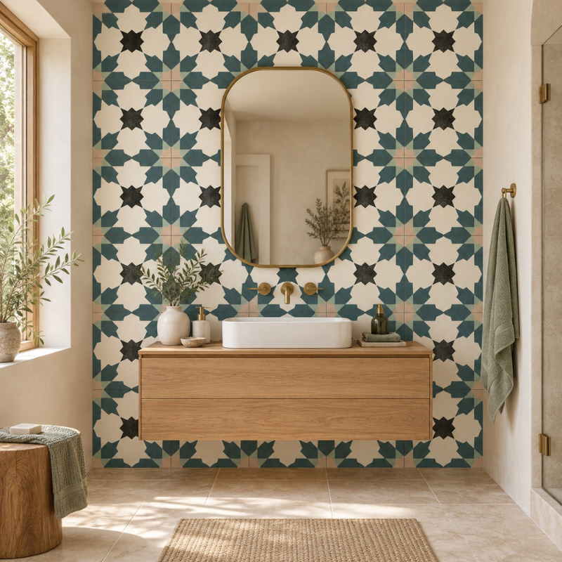 Bouquet Blue Matt Patterned Wall and Floor Tiles